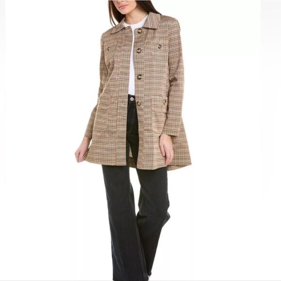 Cabi 3734 Sherlock Trench Coat Jacket Tan Multi Houndstooth Check Belt M Medium - Picture 3 of 12